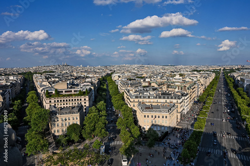 Paris skyline houses streets from above