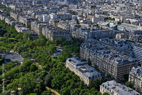 Paris skyline houses streets from above