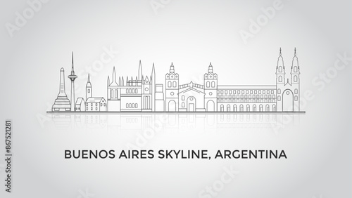 Buenos Aires skyline, Argentina. Trendy vector illustration, linear style