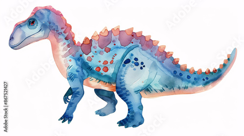 Fototapeta Naklejka Na Ścianę i Meble -  Watercolor dinosaur clipart set for kids' room and party decor on white background