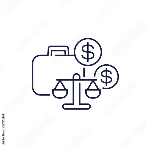 lawsuit costs icon, legal expenses line vector