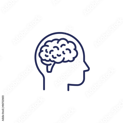 Neurology line icon on white, brain and human head