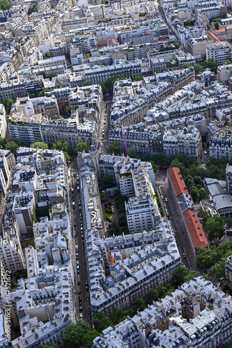 Paris skyline houses streets from above