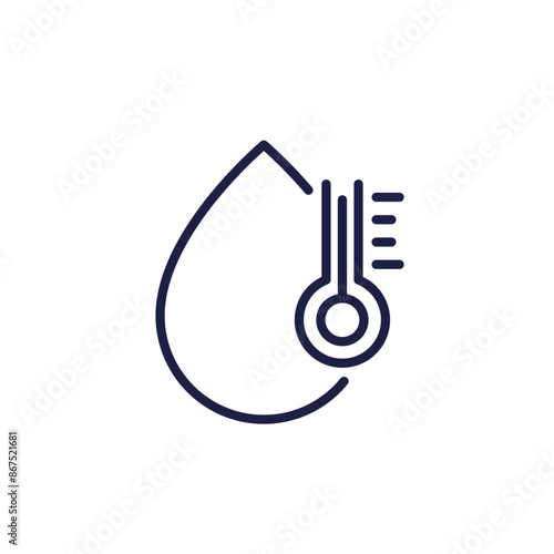 water temperature line icon with thermometer and drop