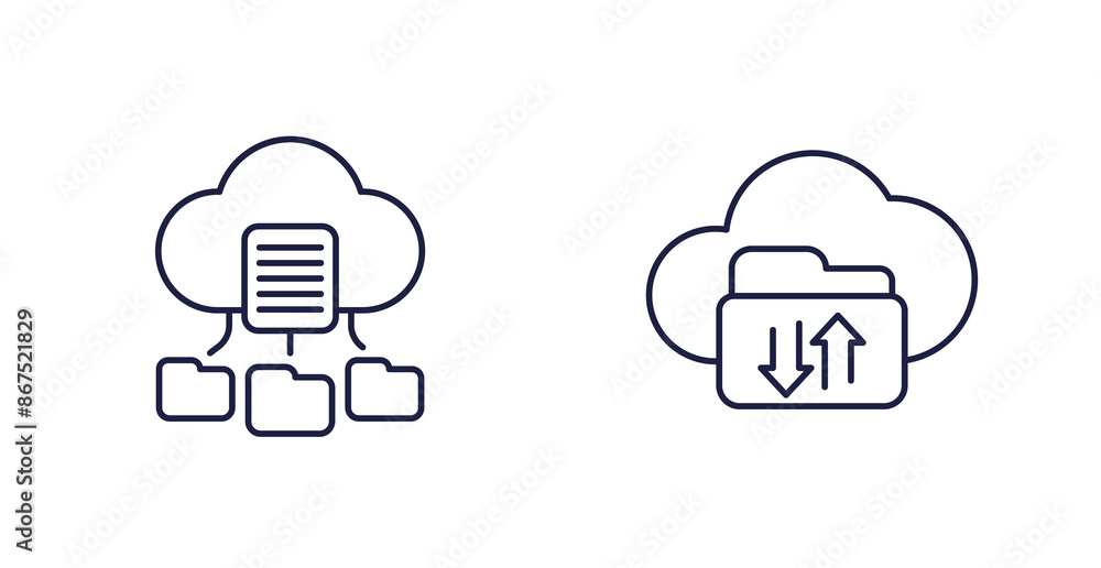 cloud folders line icons, files and documents online cloud folders line icons, files and documents online