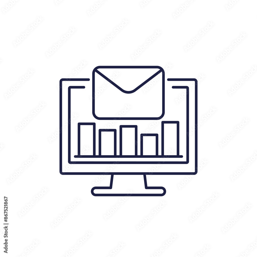 email marketing metrics line icon with a computer email marketing metrics line icon with a computer