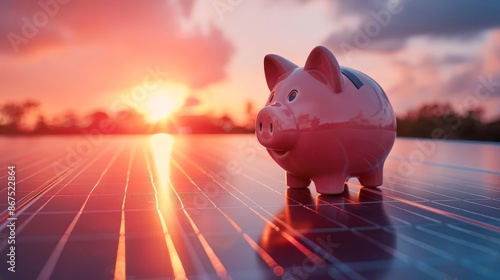 Glowing Sunset Behind Eco-Friendly Savings Concept