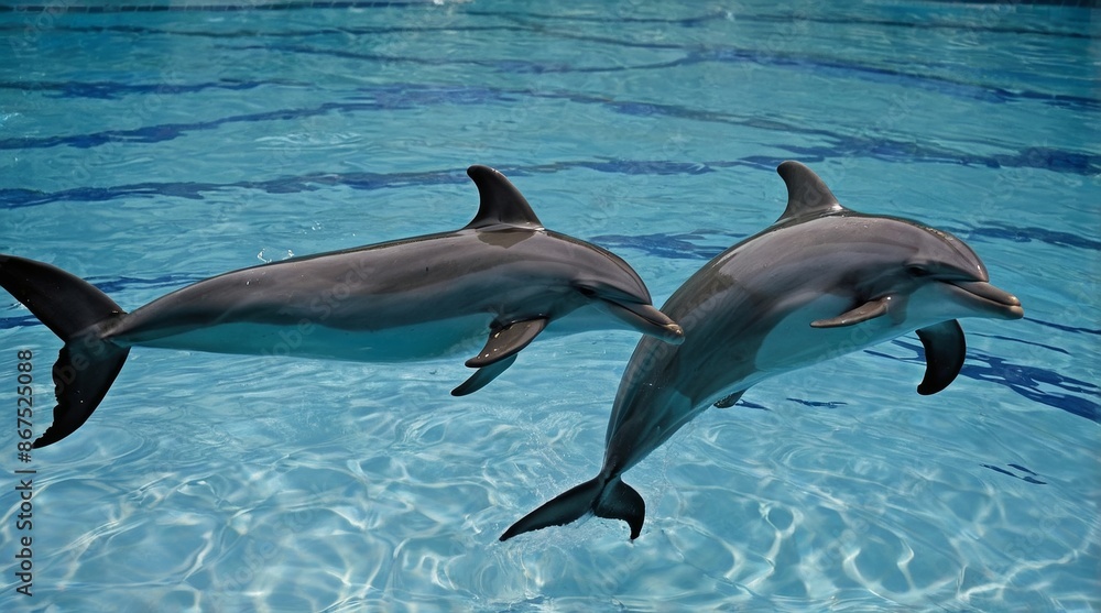 Obraz premium Detail of dolphins swimming in large pool
