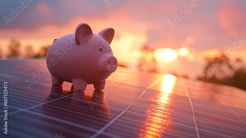 Glowing Sunset Behind Eco-Friendly Savings Concept