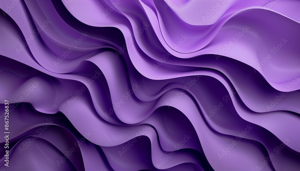 Fototapeta premium Abstract Purple Curved Layers Forming Waves Showcasing Texture and Depth in Modern Art Style Background with Copy Space