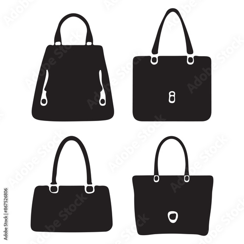 Handbag silhouette,  Women hand bag silhouette vector on a white background, Lady bag style and fashion accessories