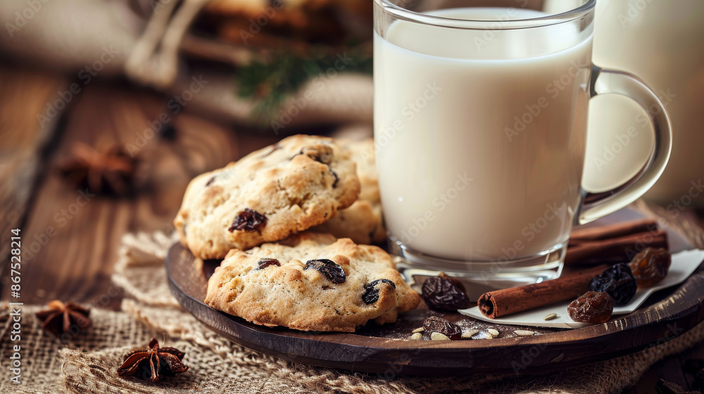 Warm, fluffy homemade raisin biscuits served with a cold glass of milk on a cozy background, creating a comforting and inviting snack. Warm, fluffy homemade raisin biscuits served with a cold glass of milk on a cozy background, creating a comforting and inviting snack.