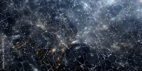 Dark matters cosmic mystery visualized as shadowy network affecting starlight movement. Concept Astrophysics, Dark Matter, Cosmic Mysteries, Shadowy Networks, Starlight Movement