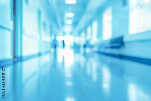 Calm hospital scene, blue corridor