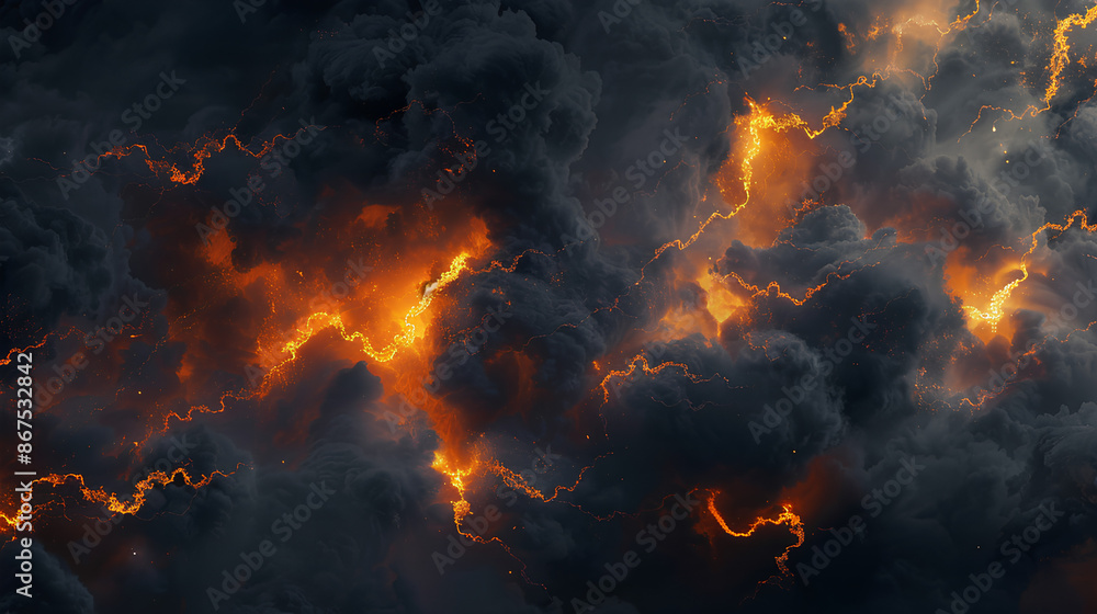 Black clouds with red lightning, background
Black clouds with red lightning, background