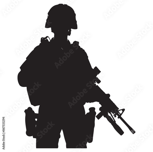 Soldier silhouettes Army man in various action vector isolated on white background