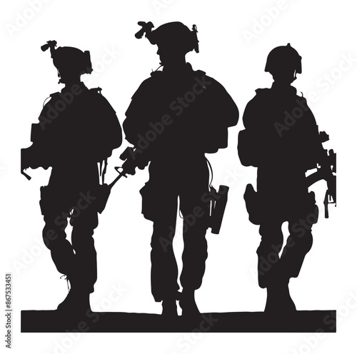 Soldier silhouettes Army man in various action vector isolated on white background