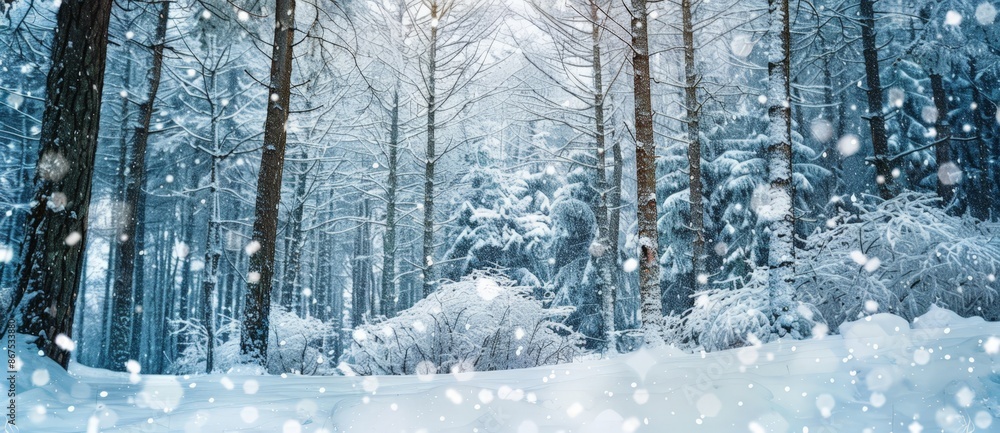 Fototapeta premium Snowy Evergreen Forest: Winter Wonderland