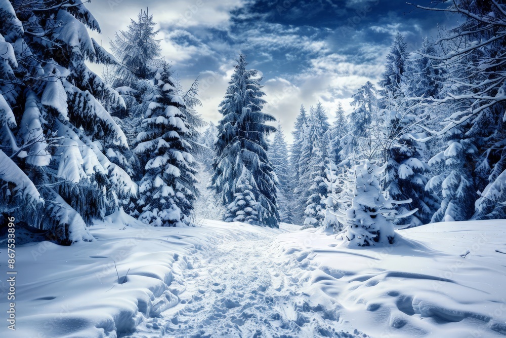 Snowy Evergreen Forest Path Snowy Evergreen Forest Path