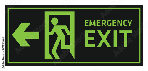 emergency exit sign, man running out the door isolated background