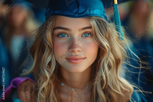 Seated in a beautifully landscaped campus garden, the graduate holds her diploma, reflecting on her academic journey