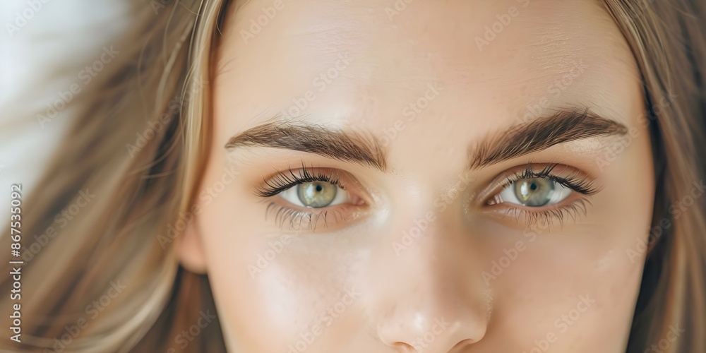 Obraz premium Closeup portrait of a woman with natural clean skin and groomed eyebrows. Concept Beauty Photography, Clean Skin, Groomed Brows, Closeup Portrait, Natural Look