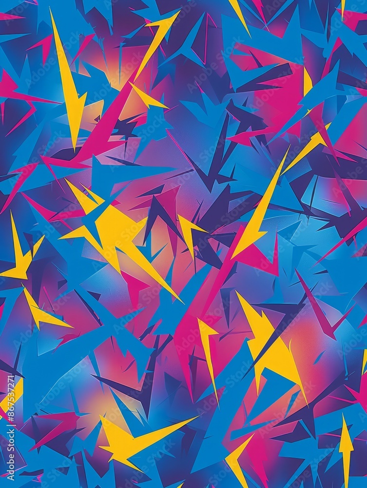 Abstract seamless pattern with geometric shapes in blue, yellow and pink colors. Abstract seamless pattern with geometric shapes in blue, yellow and pink colors.