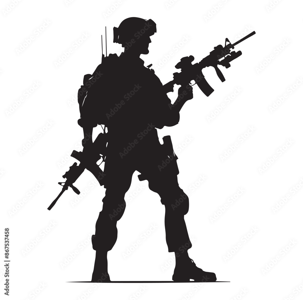 Soldier silhouettes Army man in various action vector isolated on white background Soldier silhouettes Army man in various action vector isolated on white background