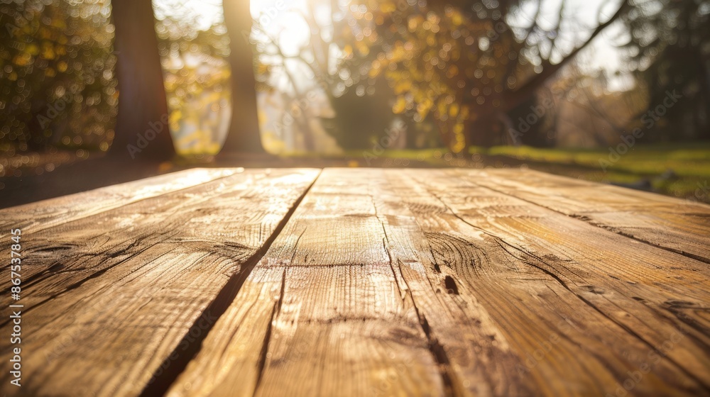 Wooden Picnic Table in Sunlit Park Wooden Picnic Table in Sunlit Park