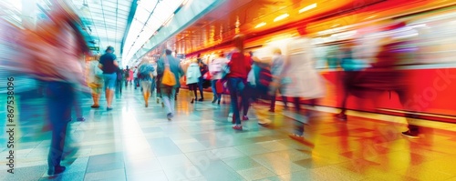 Wallpaper Mural Blurred Motion of People in a Busy Train Station Torontodigital.ca