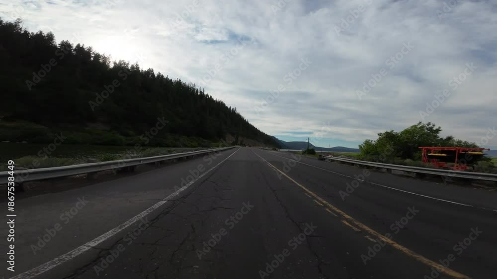 Volcanic Legacy Scenic Byway Upper Klamath Lake 03 Rear View 140 Eastbound Driving Plates Oregon USA Ultra Wide Volcanic Legacy Scenic Byway Upper Klamath Lake 03 Rear View 140 Eastbound Driving Plates Oregon USA Ultra Wide