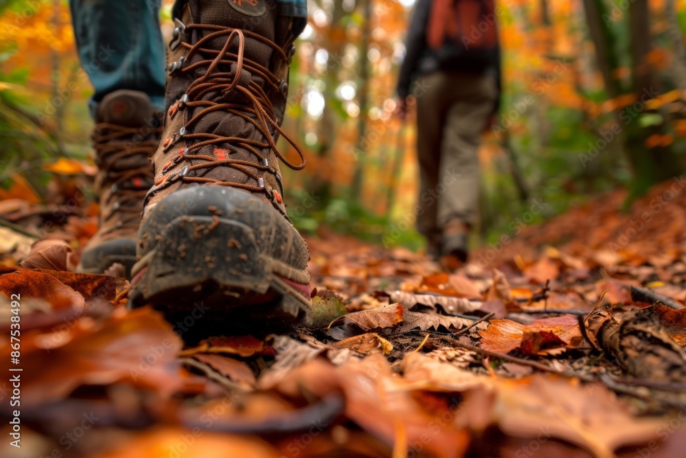Autumn Hike: Two People Walking Through a Forest of Fallen Leaves Autumn Hike: Two People Walking Through a Forest of Fallen Leaves