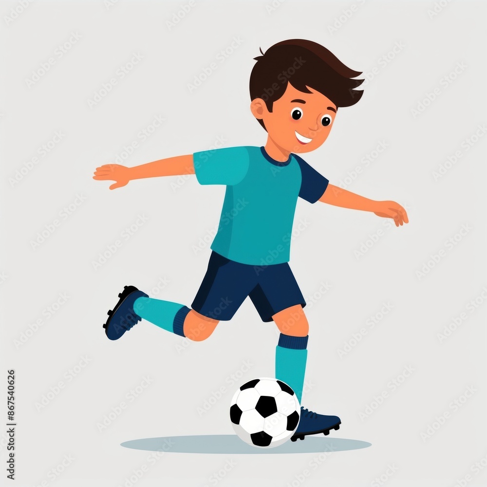 Flat color illustration of an energetic kid in colorful jersey playing football. Flat color illustration of an energetic kid in colorful jersey playing football.