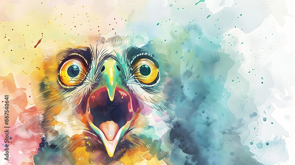 Fototapeta premium Watercolor illustration of crazy eagle face