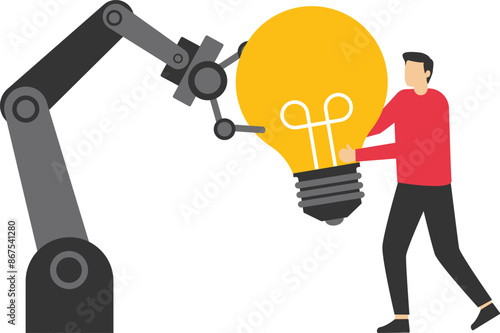 Businessman pulling idea with robot - Tug of war. Competition Concept


