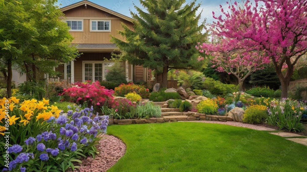 Fototapeta premium Colorful flower decorating front of house