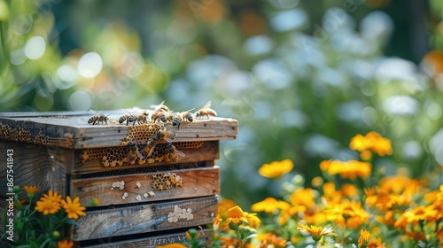 Beehive in a garden, supporting pollinator populations and honey production