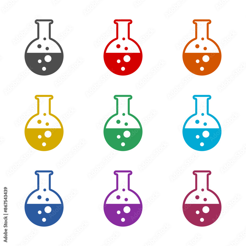 Chemical test tube icon isolated on white background. Set icons colorful Chemical test tube icon isolated on white background. Set icons colorful
