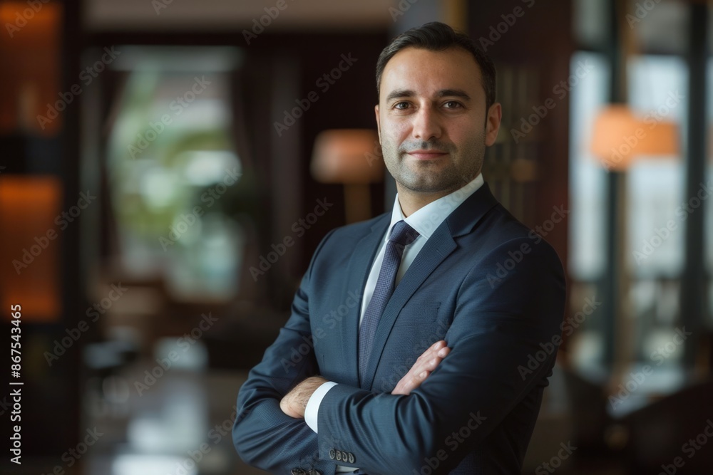 Businessman in Suit, Confident Pose, Office Environment Businessman in Suit, Confident Pose, Office Environment