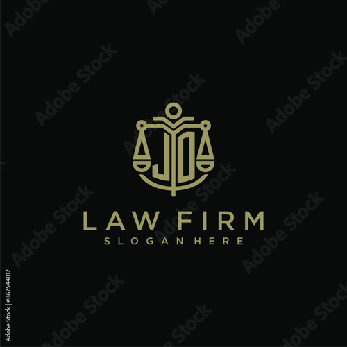 JO initial monogram logo for lawfirm with scale vector design