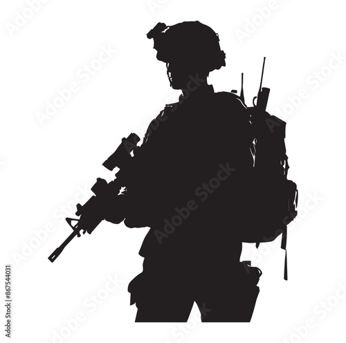 Soldier silhouettes Army man in various action vector isolated on white background