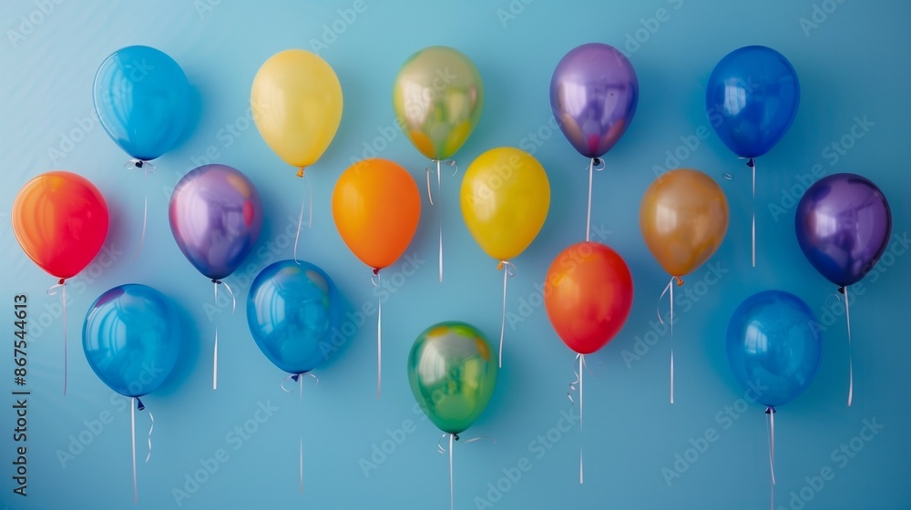 Colorful Balloons Floating Against a Light Blue Wall Colorful Balloons Floating Against a Light Blue Wall