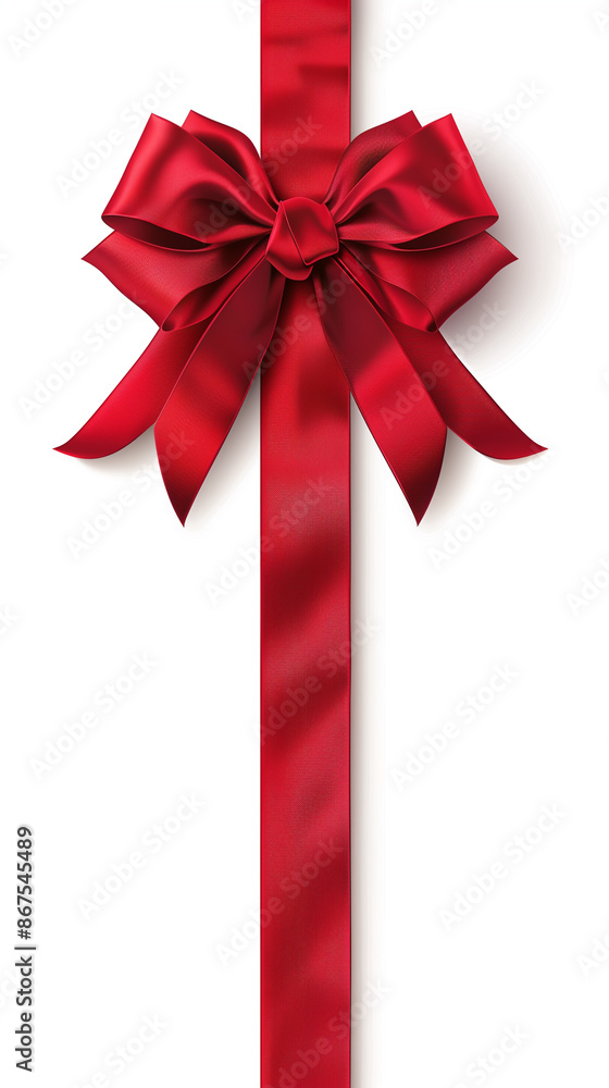 Red ribbon with red bow on white background, wrapped Red ribbon with red bow on white background, wrapped
