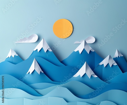 This abstract paper art with mountains creates a visually pleasing wallpaper, background, and has the potential to be a best-seller