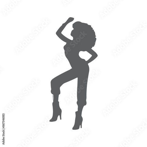 Soul Party Time. Dancers of soul silhouette funk or disco. People in 1980s, eighties style clothes dancing disco, funk, soul and disco music - 60s, 70s style