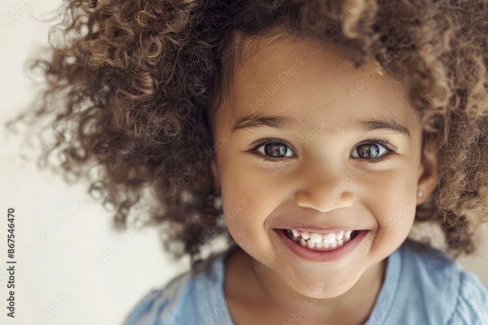 Happy Child with Curly Hair, Smiling at the Camera Happy Child with Curly Hair, Smiling at the Camera