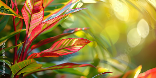 Tropical plant with red and green leaves 