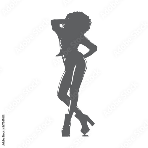 Soul Party Time. Dancers of soul silhouette funk or disco. People in 1980s, eighties style clothes dancing disco, funk, soul and disco music - 60s, 70s style