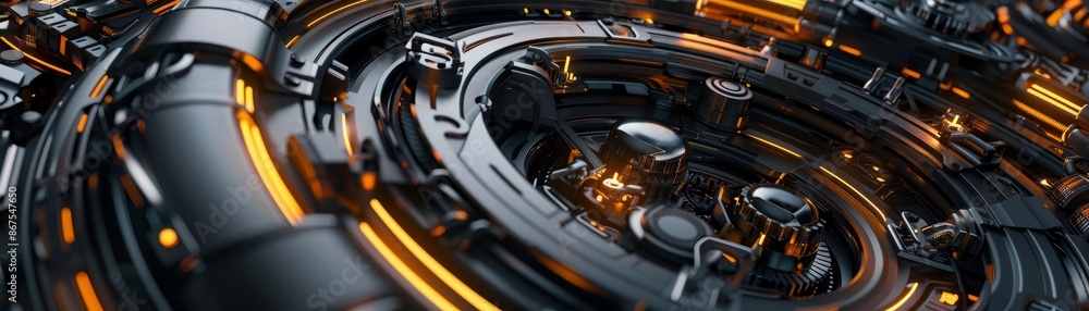 Fototapeta premium Abstract machinery parts intertwined, abstract industrial background, concept of mechanical complexity