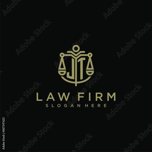 JT initial monogram logo for lawfirm with scale vector design